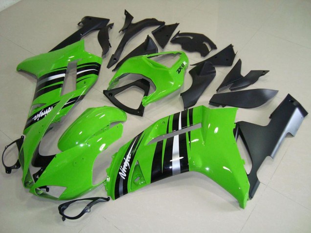 2007-2008 Green and Silver Stripe Kawasaki ZX6R Motorcycle Fairings Kits Canada