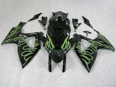 2006-2007 Black Green Flame Suzuki GSXR600 Motorcycle Fairings Canada